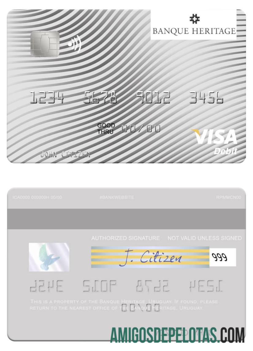 Cartão de Débito Uruguai Banque Heritage Visa exemplo